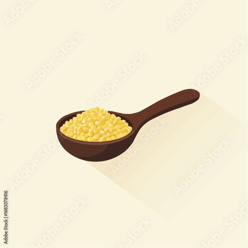 Flat vector of quinoa in tablespoon with solid colors and grain texture  