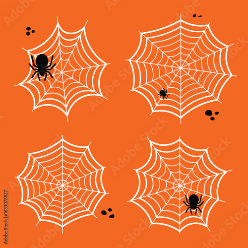 Vector spider webs with spiders set