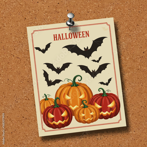 Vintage Halloween party invitation with jack-o'-lanterns and bats, perfect for a classic holiday celebration or event