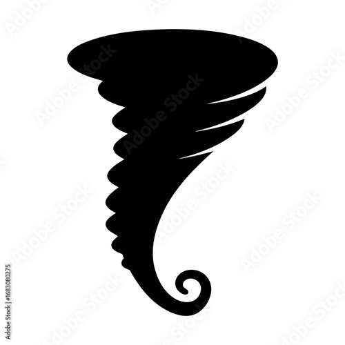 Black silhouette of a swirling tornado or whirlwind on white background