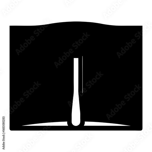 Simple abstract graphic of a pickaxe head embedded into a dark background