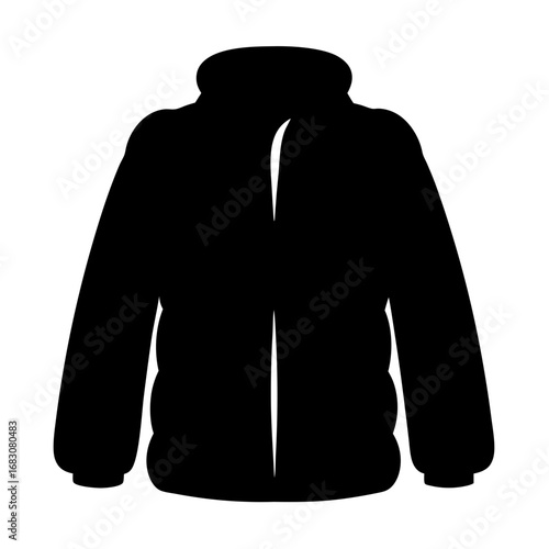 Silhouette of a warm winter puffer jacket with a high collar