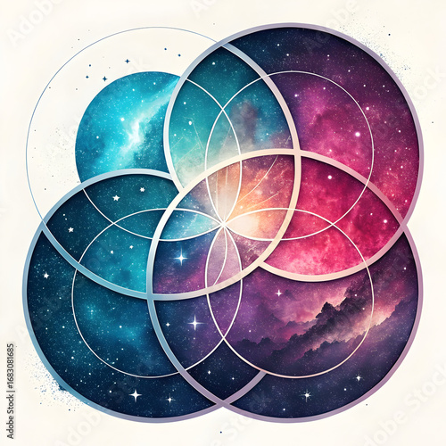 Cosmic circles interconnected celestial nebulae abstract