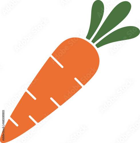 Simple Orange Carrot with Green Leaves Icon on White Background