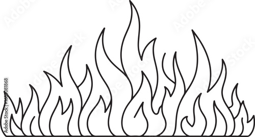 Stylized Black and White Outline of Flames