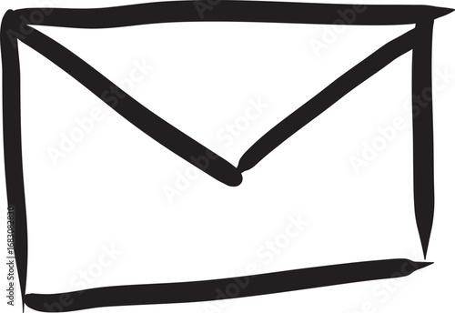 Simple black and white outline drawing of a closed envelope, representing communication.
