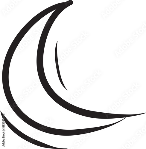 Simple hand-drawn illustration of a crescent moon, featuring bold black lines against a white background.