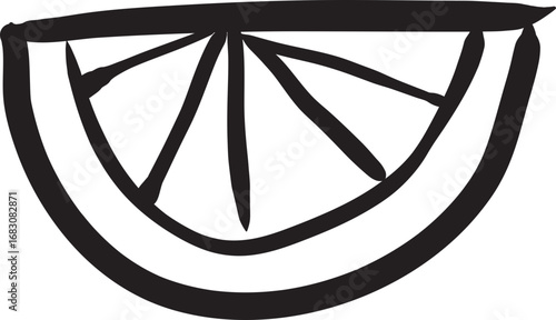 Simple black and white illustration of a citrus fruit slice, showing segmented sections.