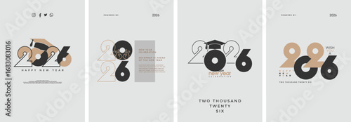 Happy New Year 2026 greetings. With unique and clean numbers. Vector premium modern background. For new year greetings for banners, posters or social media and 2026 calendars.