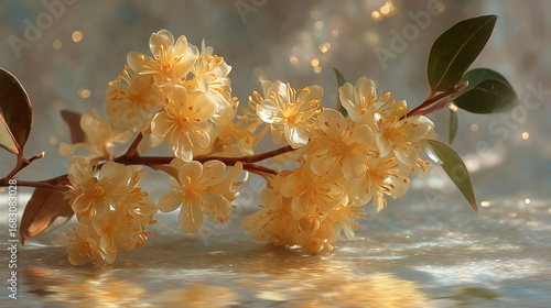 Golden osmanthus flowers in full bloom, symbolizing Mid Autumn Festival, harvest season, and traditional Chinese culture in warm light and delicate seasonal beauty
