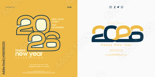 Happy new year 2026 design. With illustration of cut out numbers. Premium design for banner, calendar and cover design or template. 2026