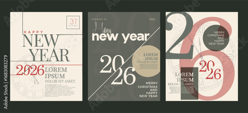 Happy new year 2026 classic poster design with vintage background. Vector premium design for flyers, posters and social media posts. 2026 vector premium design.