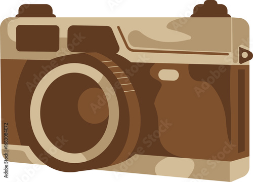 A vintage, retro-style camera with a large lens and a classic design, rendered in warm sepia tones, evoking nostalgia and a sense of history in photography.