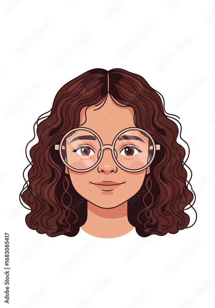 Obraz premium Headshot of a smiling girl with round eyeglasses