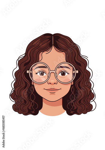 Headshot of a smiling girl with round eyeglasses