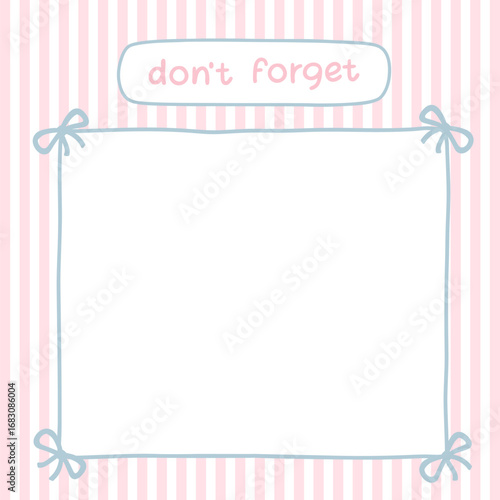 Cute kawaii template square vector frame. Cartoon hand-drawn doodle style. Perfect for stationery, design stickers for notes, notebook sheets, posts for social networks. Pastel palette