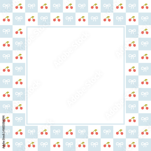 Cute kawaii Note template square vector frame with cherries. Cartoon hand-drawn doodle style. Perfect for stationery, design stickers for notes, notebook sheets, posts for social networks