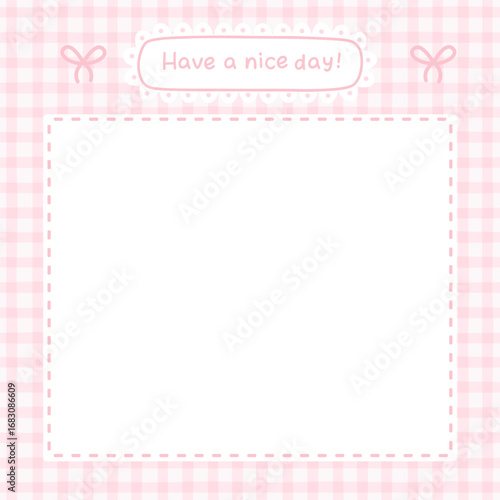 Cute kawaii template square vector frame with a flirty bow and a motivational phrase. Cartoon hand-drawn doodle style. for stationery, design stickers for notes, notebook, posts for social network