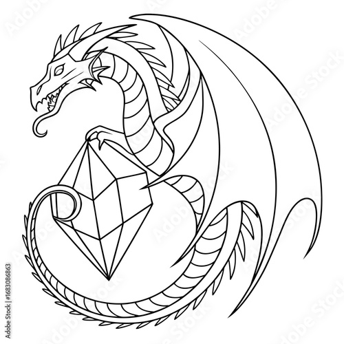 Majestic dragon gripping a faceted gemstone in a circular emblem design