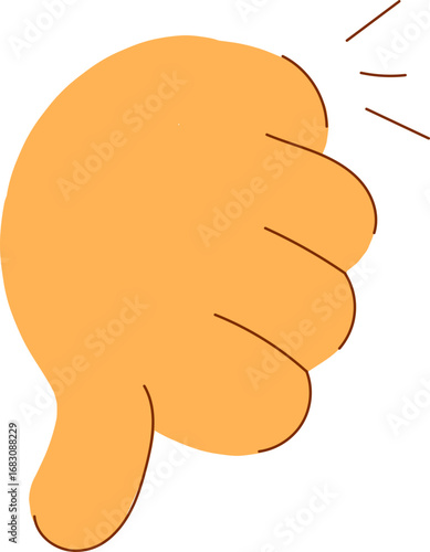 An orange cartoon hand giving a thumbs down gesture, symbolizing disapproval, rejection, or negativity.