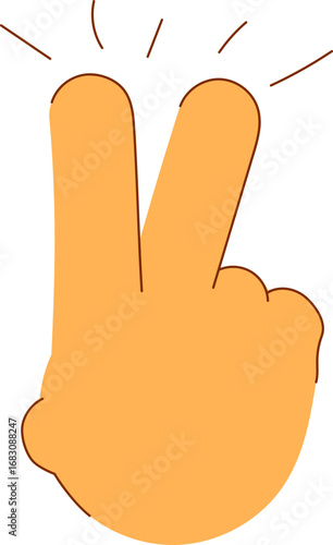 Cartoon hand gesture showing two fingers up, representing victory or peace.