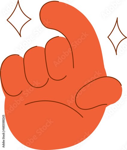 Cartoon hand making a promise gesture, with two sparkling star-like elements.