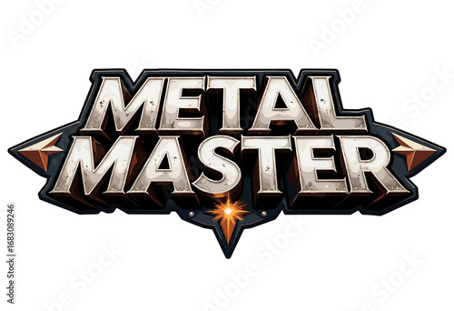 Bold logo design of "Metal Master" with metallic texture and flair  