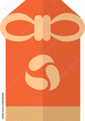 Illustration of a red and beige Omamori charm with a knot and a stylized symbol.
