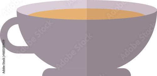 A simple illustration of a grey teacup filled with a light brown liquid.