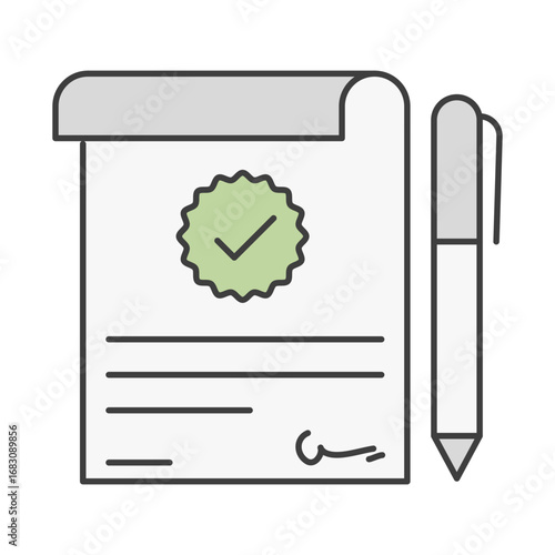 Document with pen icon representing dedication responsibility accountability goal setting consistency.. Vector illustration.