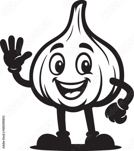 Cartoon Garlic Character Waving