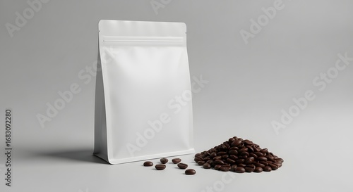 Blank White Coffee Bag Mockup With Roasted Beans