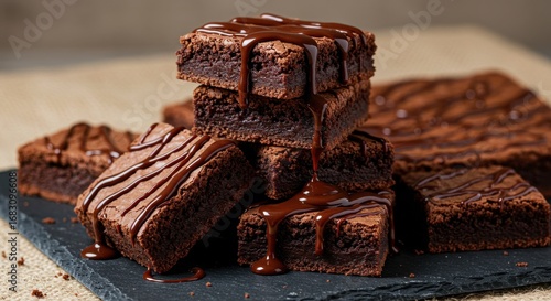 Pilha de Brownies de Chocolate com Cobertura em Estilo Rústico