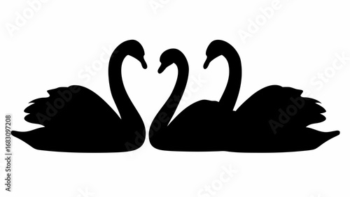 Silhouette illustration of three swans with necks forming a heart shape on a white background design element | editable eps vectors