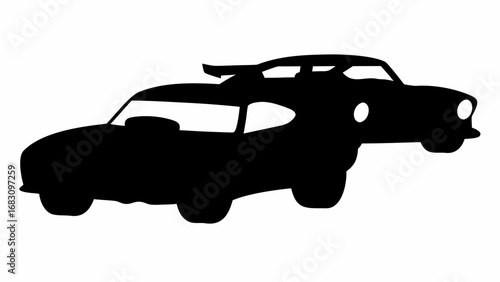 Silhouette depiction of two classic cars one with a spoiler and the other with a roof rack design element | editable eps vectors