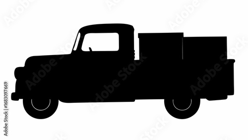 Silhouette of a vintage pickup truck with cargo in the bed on a white background showing vehicle design | editable eps vectors