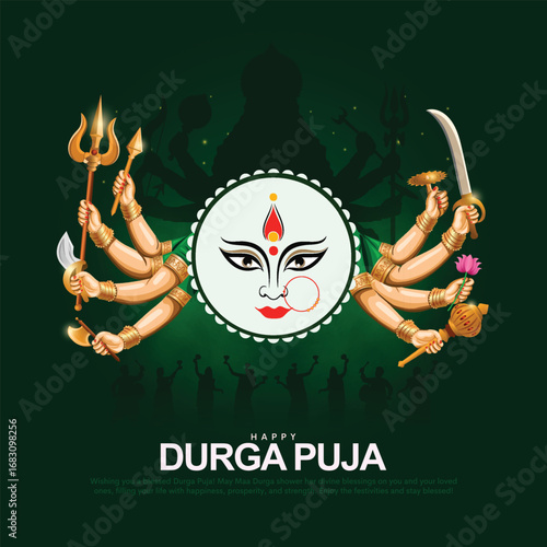 indian Goddess durga in Happy Durga Puja Subh Navratri background. Creative vector illustration design.