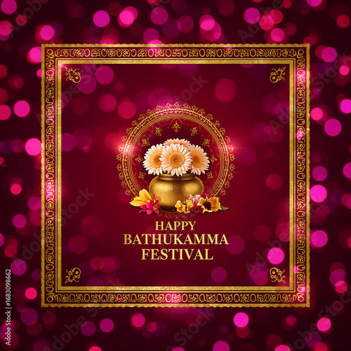 Bathukamma Festival celebrates vibrant flowers, glowing lights, and Telangana’s cultural heritage with festive colors, perfect for greetings and banners