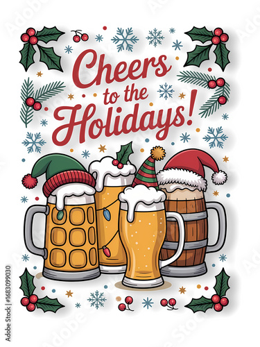 Festive Brews: A Toast to the Holidays with Jolly Mugs on transparent background.
