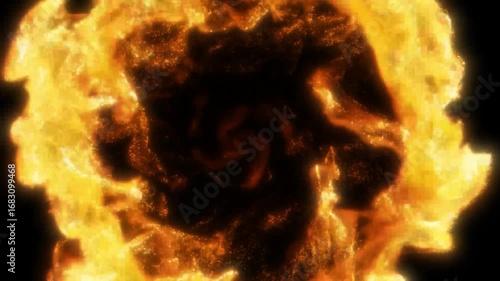 Stunning fiery explosion effect with dynamic swirling particles on black backdrop