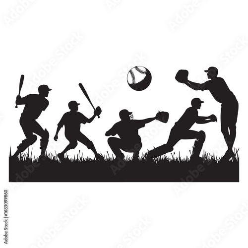 Baseball Silhouettes  of a white background 