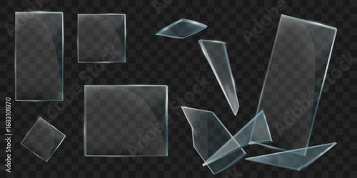 The effect of broken glass and fragments. On a transparent background.