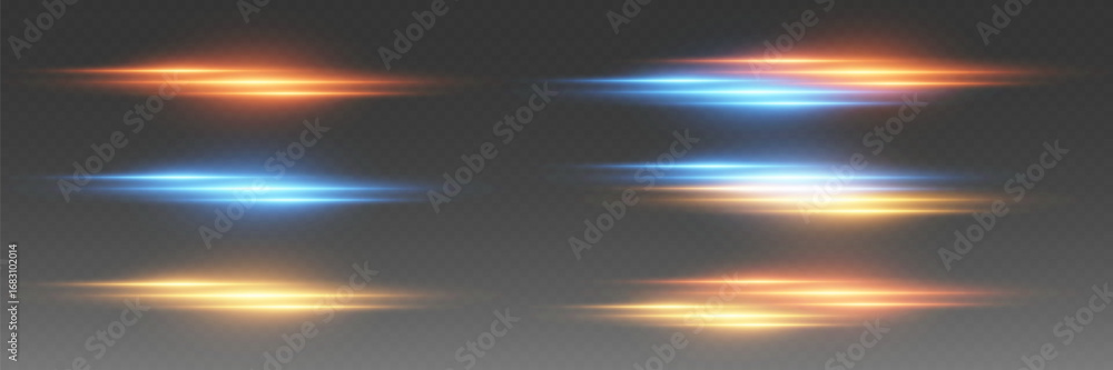 Fototapeta premium Collection of sparkling neon light lines and light flashes.
