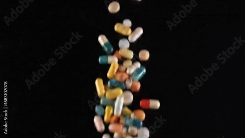 Pills and Capsules Falling on Black Background 4k video