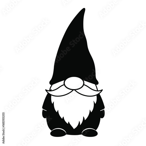 Black gnome icon with white beard and nose vector