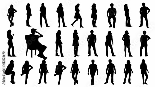 Dynamic collection of people silhouettes in various poses, perfect for design projects or presentations