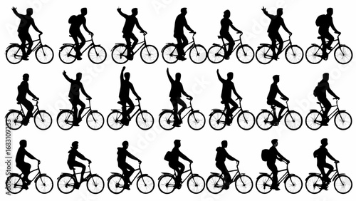 Dynamic cyclists showcase diverse riding styles and energetic motion, perfect for active lifestyle promotions