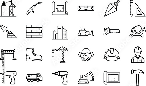 Construction tools and equipment icons building industry elements vector