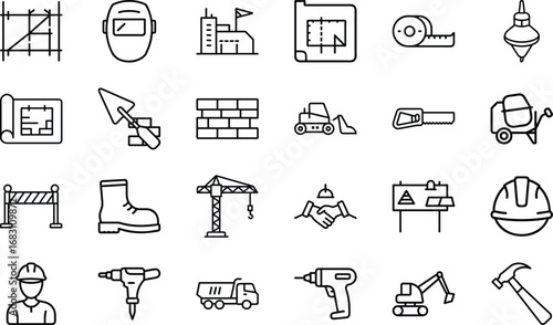 Construction Industry Icons Set With Tools Vehicles And Safety Equipment vector