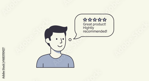 Customer feedback showing positive review with a star rating and happy customer illustration